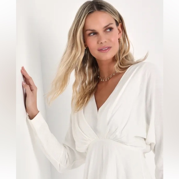 Lulu’s Sunday Sweetness White Linen Dolman Sleeve Mini Dress - Picture 3 of 12